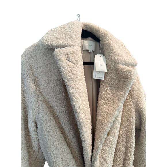 Vince Teddy Cream Faux Fur Long Wrap Coat Size Large - Picture 6 of 13